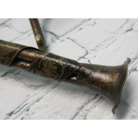 Pair of 10" Metal Candle Holders Wrapped in Poinsettia Flower Design Metal Band - Picture 5 of 7